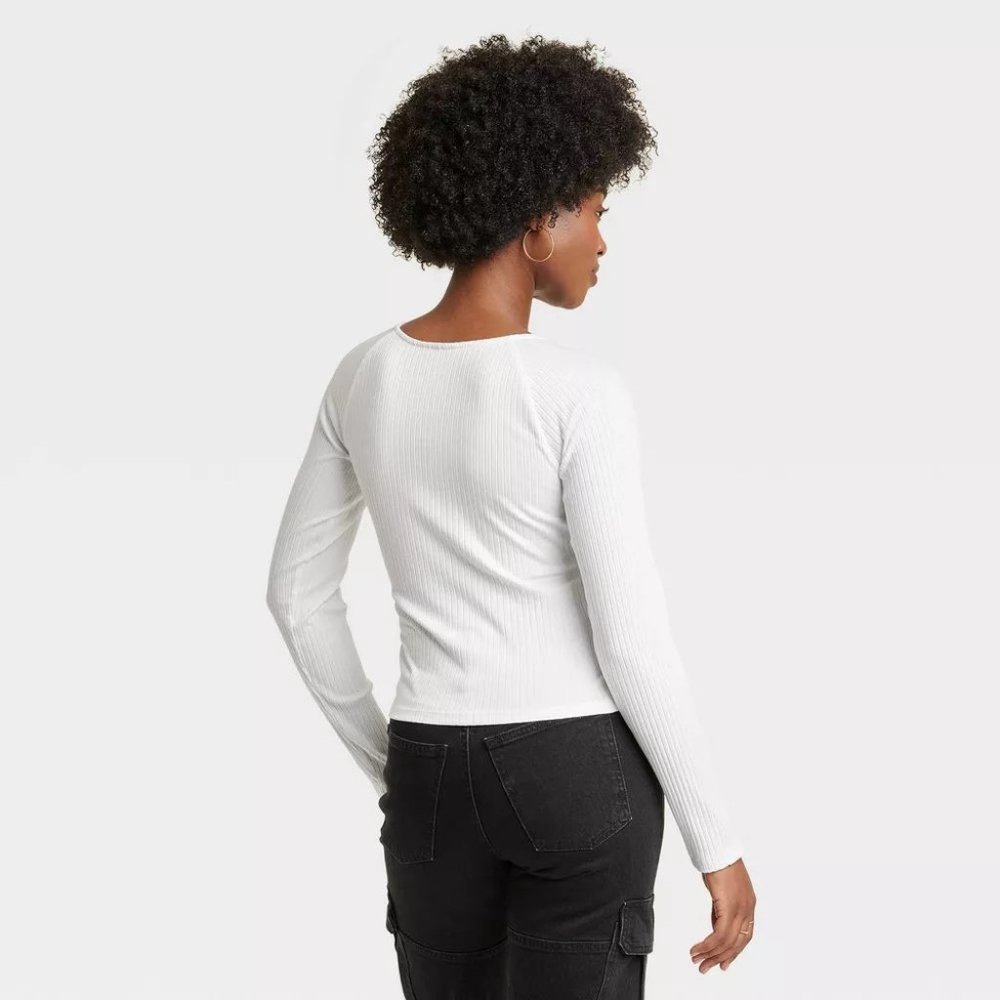 Women's Slim Fit Long Sleeve V-Neck Wrap Shirt - Universal Thread, Small, White - Picture 2 of 3